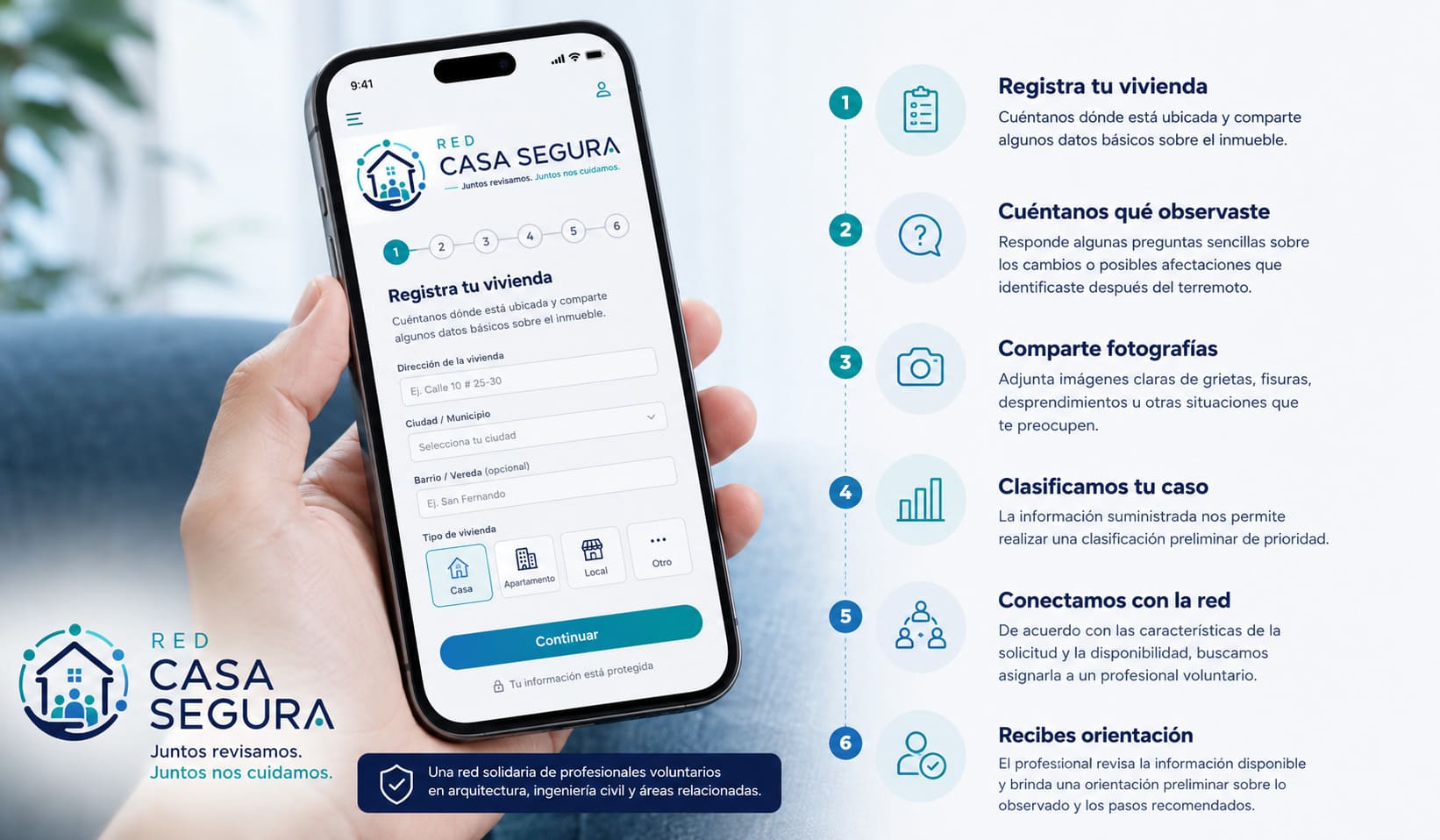 Pantallas de la plataforma para registrar la vivienda desde el celular